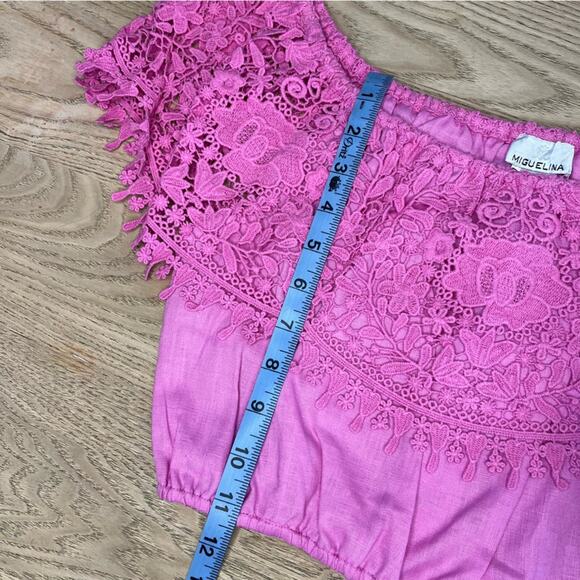 NWT Miguelina Dakota Rosado Linen and Lace Off The Shoulder Crop Top Size Small - Picture 5 of 10